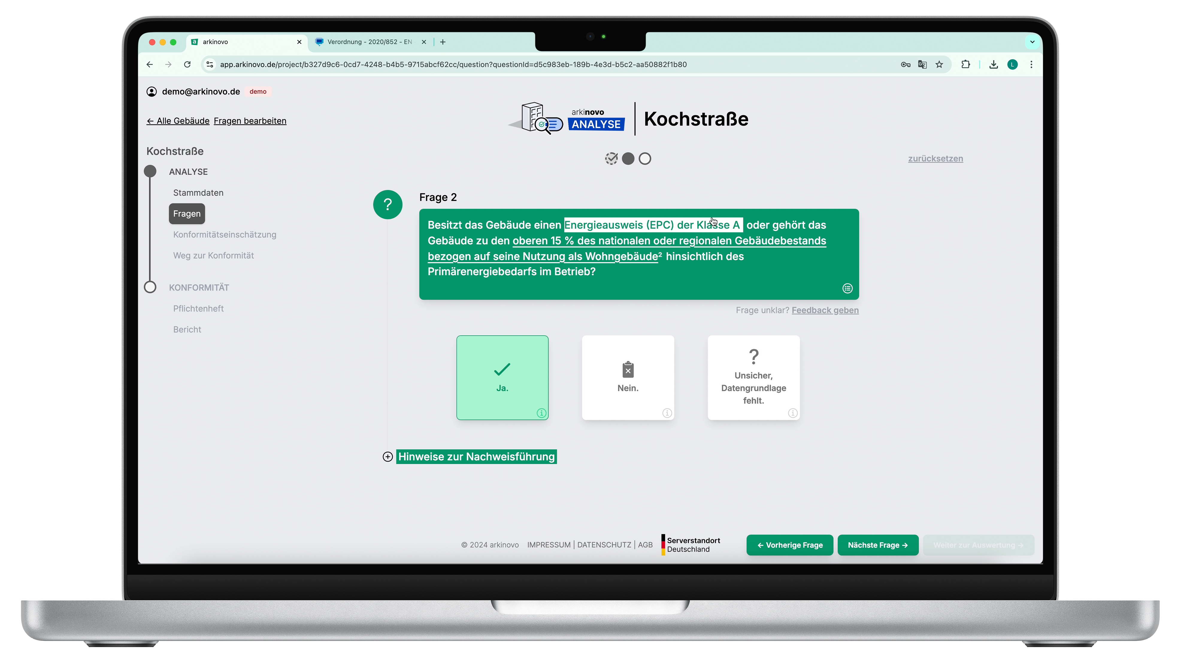 arkinovo leads with clear and concise questions to a rapid, first estimation of a buildings status.