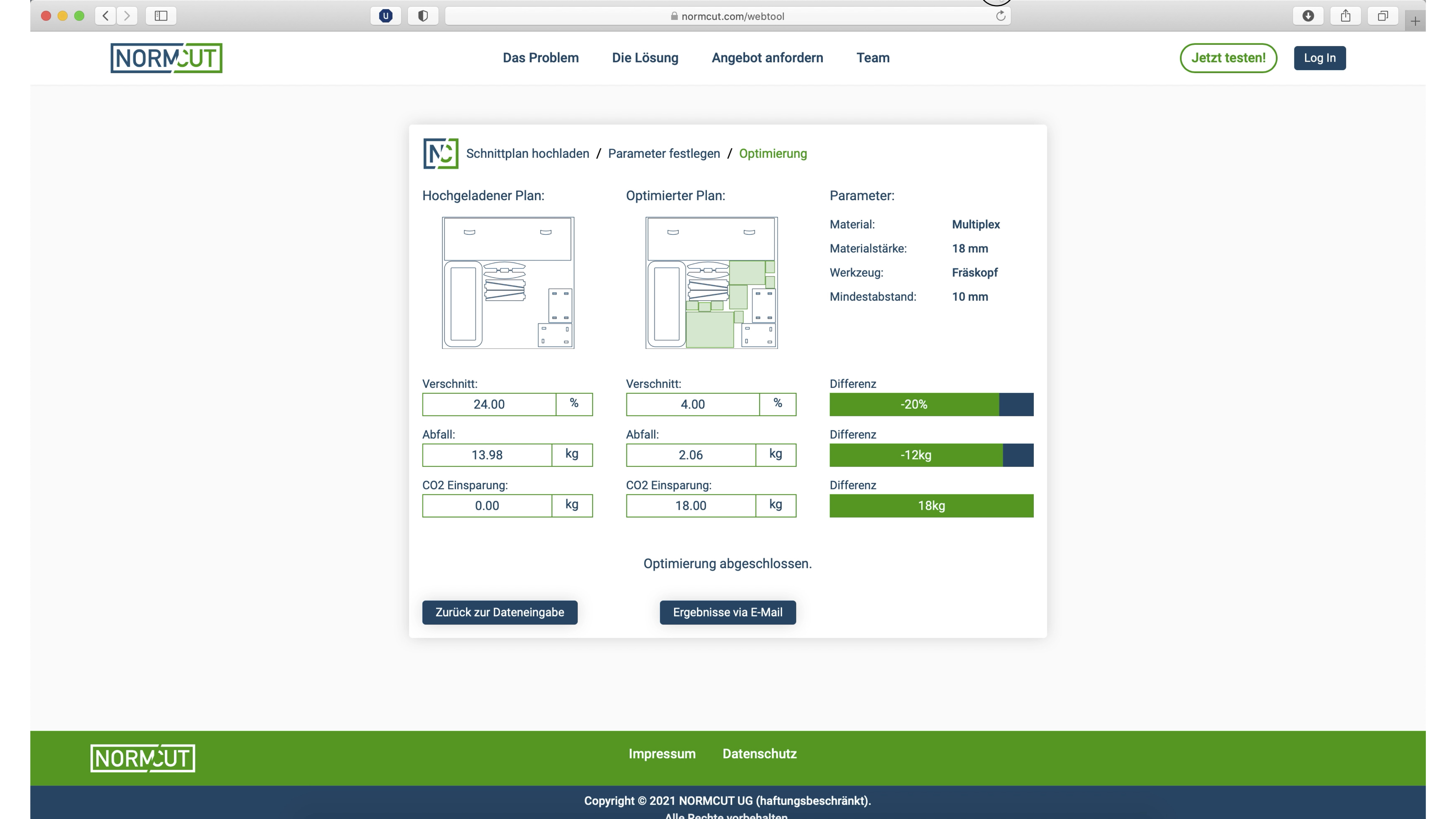 Nesting optimisation result